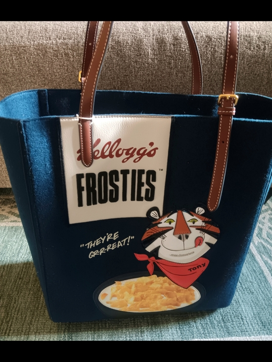 Anya Hindmarch Handbags - Anya Hindmarch Navy Felt Kellogg's Frosties Tote with Brown Straps